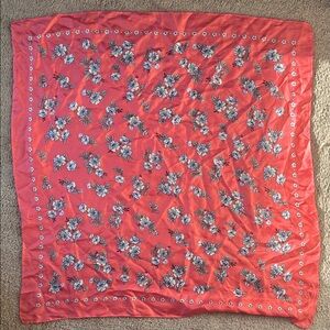 LOFT Vibrant Coral Floral Silk Scarf